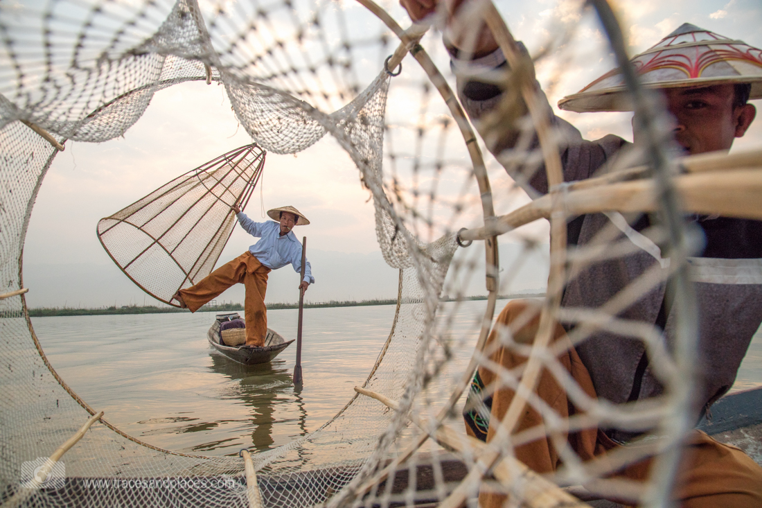 Fischer auf dem Inle-See mit Netzen